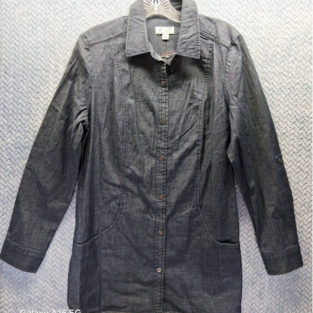 NWT Denim &‎ Co Women Small Chambray Button Down Tunic Roll Tab Sleeve Shirt